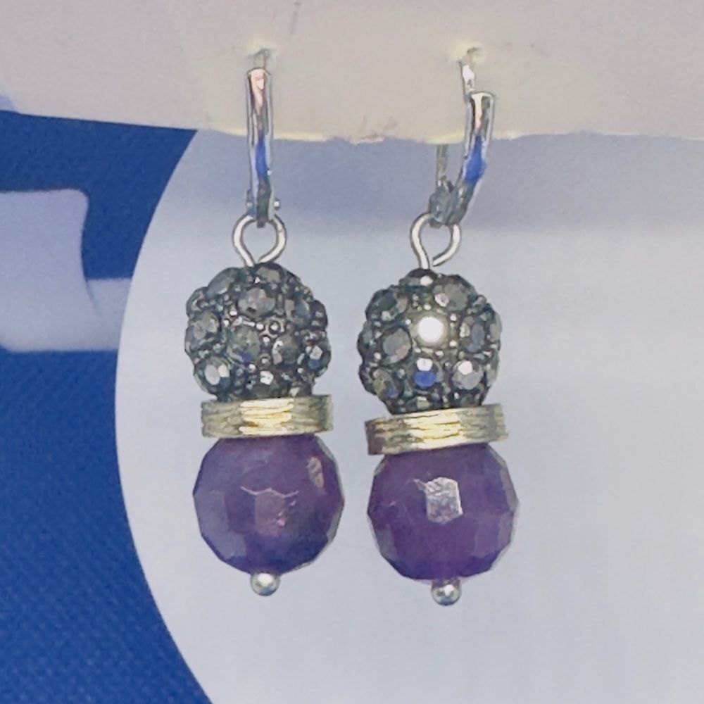 Vera Wang purple gunmetal Beads of Honor Earrings